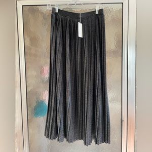 Midi-length black & silver pleated sparkle skirt